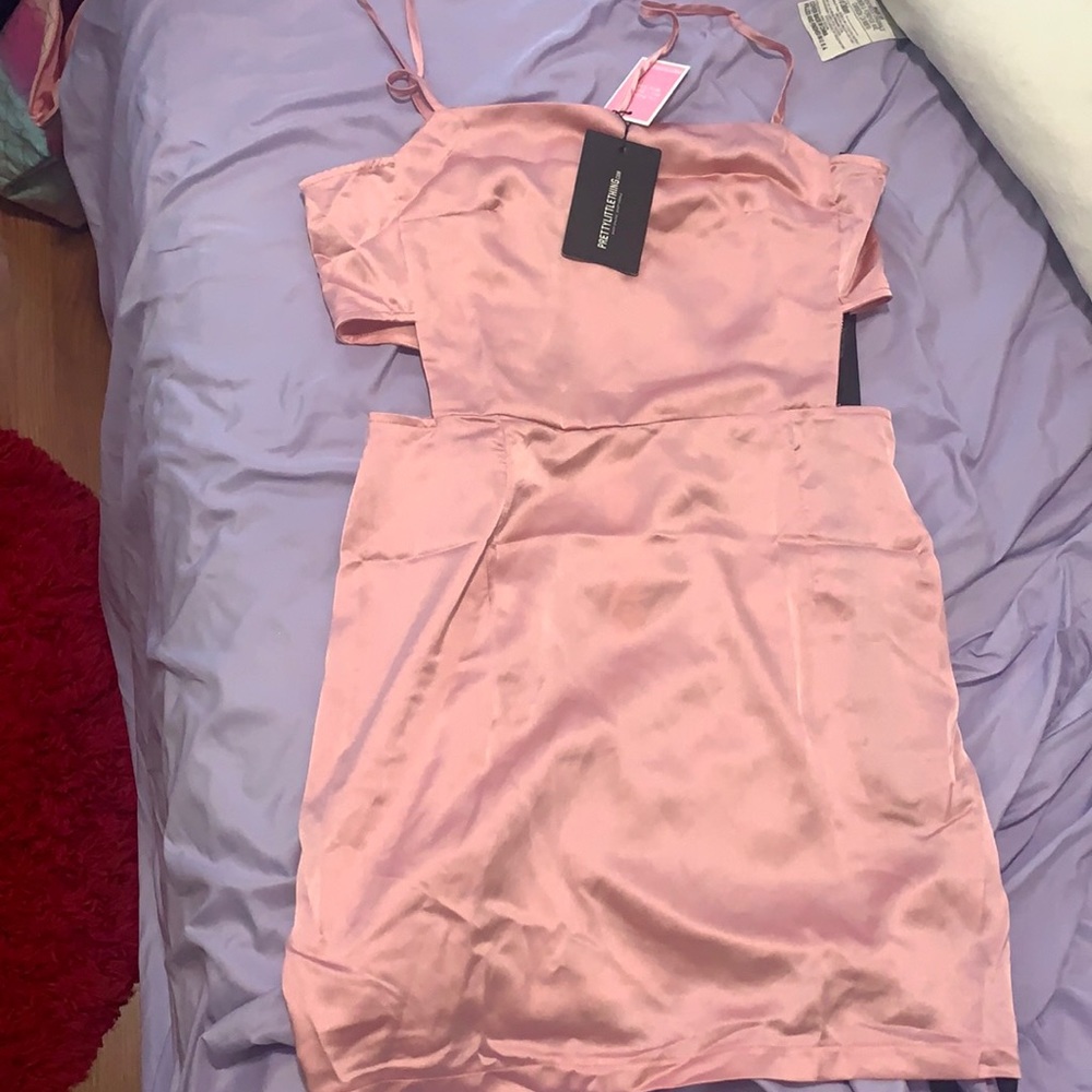 Rose satin cut out side body on dress